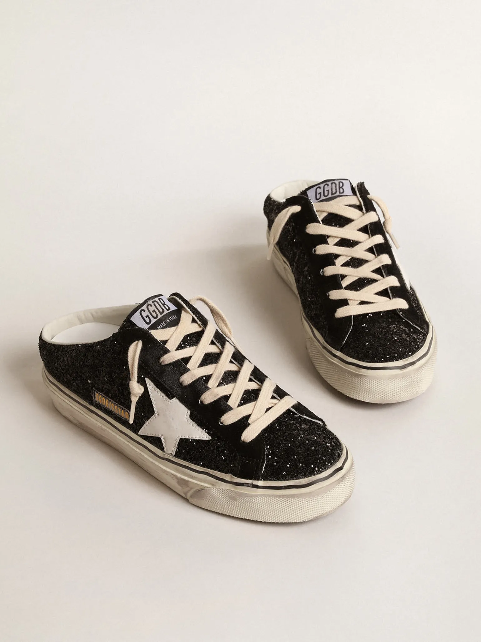 Best Sale Mule Super-Star de glitter preto com estrela de base vegetal branca MULHER Super-Star Sabot