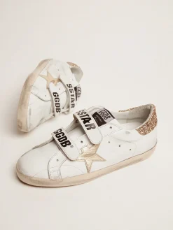 Sale Old School feminino com estrela dourada de couro metálico MULHER Super-Star