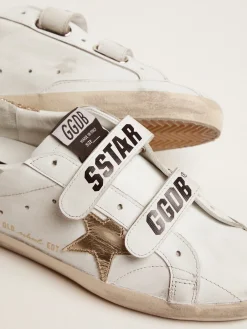 Sale Old School feminino com estrela dourada de couro metálico MULHER Super-Star