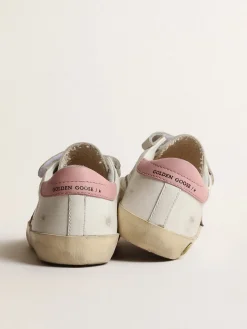 Best Sale Old School Junior com estrela de couro metálico e talão rosa Meninas pequenas (1-3 anos)