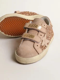 Best Sale Old School Young de glitter rosa pêssego com estrela de suede rosa Meninas (4-10 anos)