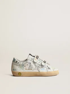 Best Sale Old School Young de napa branca com estampa de grafites colorida Meninas (4-10 anos)|Meninos (4-10 anos)