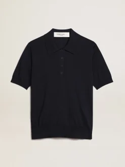 Best Sale Polo feminina de lã merino azul-marinho MULHER Camisetas