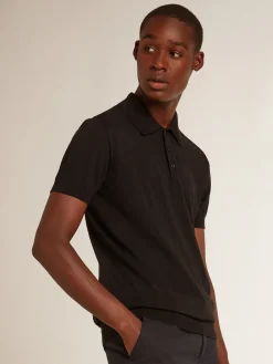 Discount Polo masculina de manga curta de lã merino preta Camisetas