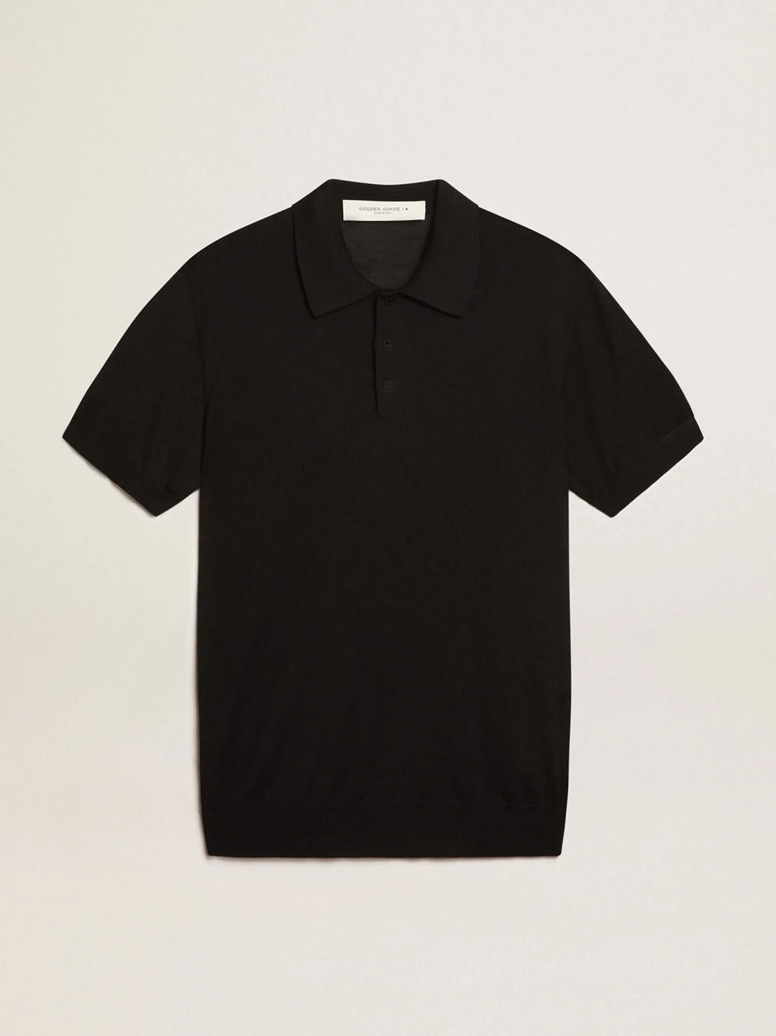 Discount Polo masculina de manga curta de lã merino preta Camisetas