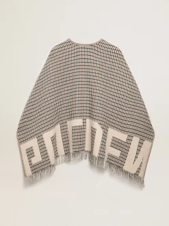 Cheap Poncho de lã dupla face na cor creme com estampa xadrez e inscrição MULHER Malhas|Malhas