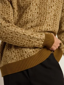 Online Pulôver de gola redonda com estampa lettering-jacquard verde-oliva Malhas