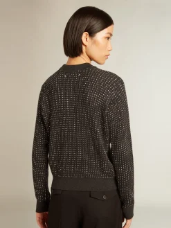 Clearance Pulôver de gola redonda de lã merino com cristais all-over MULHER Malhas