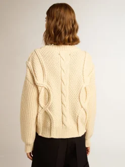 Best Sale Pulôver feminino de gola redonda de lã com padrão entrelaçado MULHER Malhas