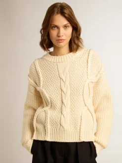Best Sale Pulôver feminino de gola redonda de lã com padrão entrelaçado MULHER Malhas