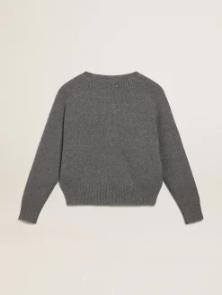 Cheap Pulôver feminino de gola redonda cinza com inscrição de glitter MULHER Malhas