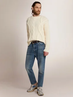 Sale Pulôver masculino de gola redonda de lã com padrão entrelaçado Malhas