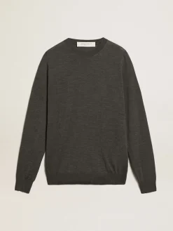 Store Pulôver masculino de gola redonda de lã cinza mescla escura Malhas