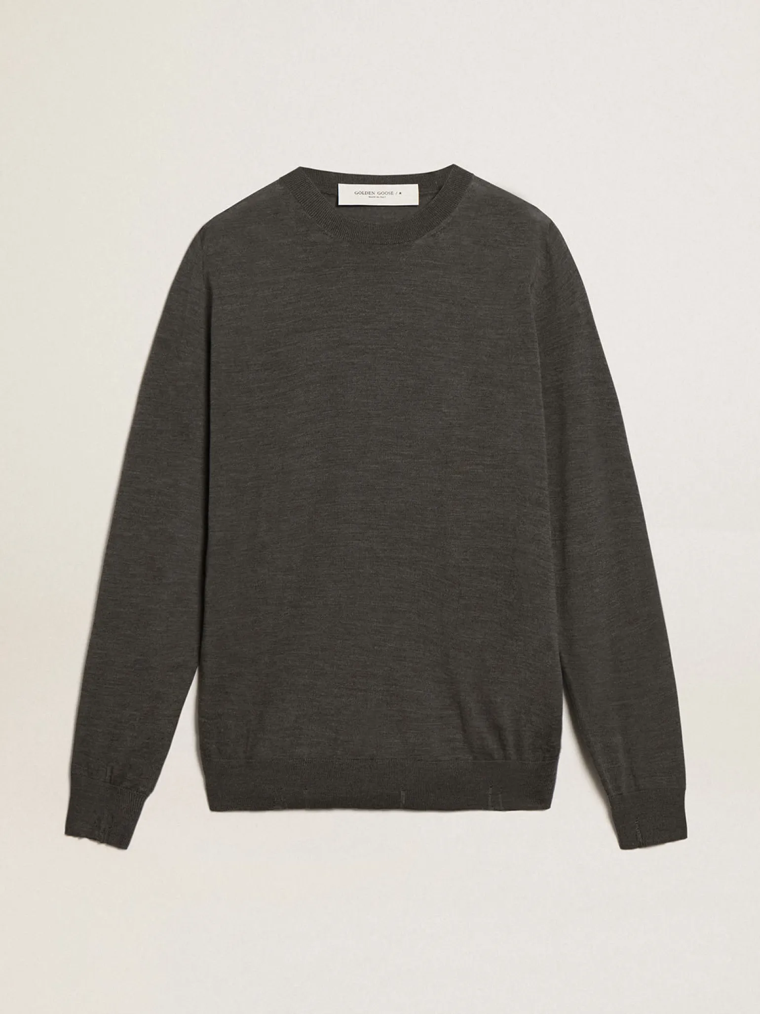 Store Pulôver masculino de gola redonda de lã cinza mescla escura Malhas