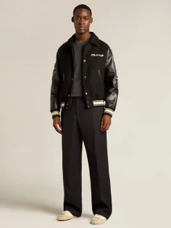 Store Pulôver masculino de gola redonda de lã cinza mescla escura Malhas