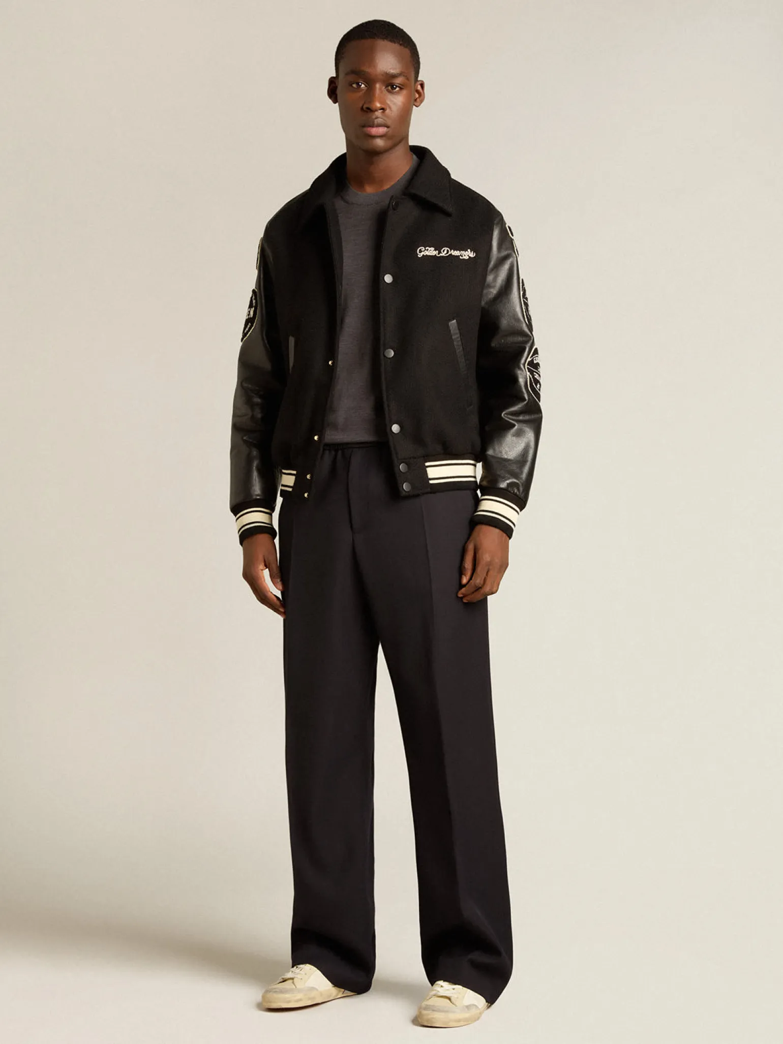 Store Pulôver masculino de gola redonda de lã cinza mescla escura Malhas