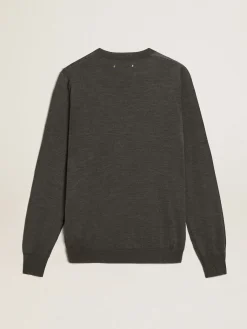 Store Pulôver masculino de gola redonda de lã cinza mescla escura Malhas
