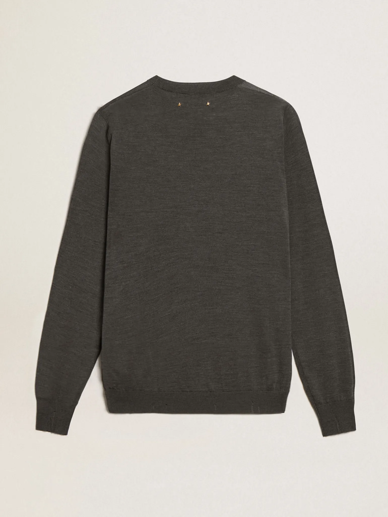 Store Pulôver masculino de gola redonda de lã cinza mescla escura Malhas