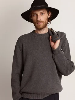 Cheap Pulôver masculino de gola redonda de algodão cinza escuro com logo Malhas