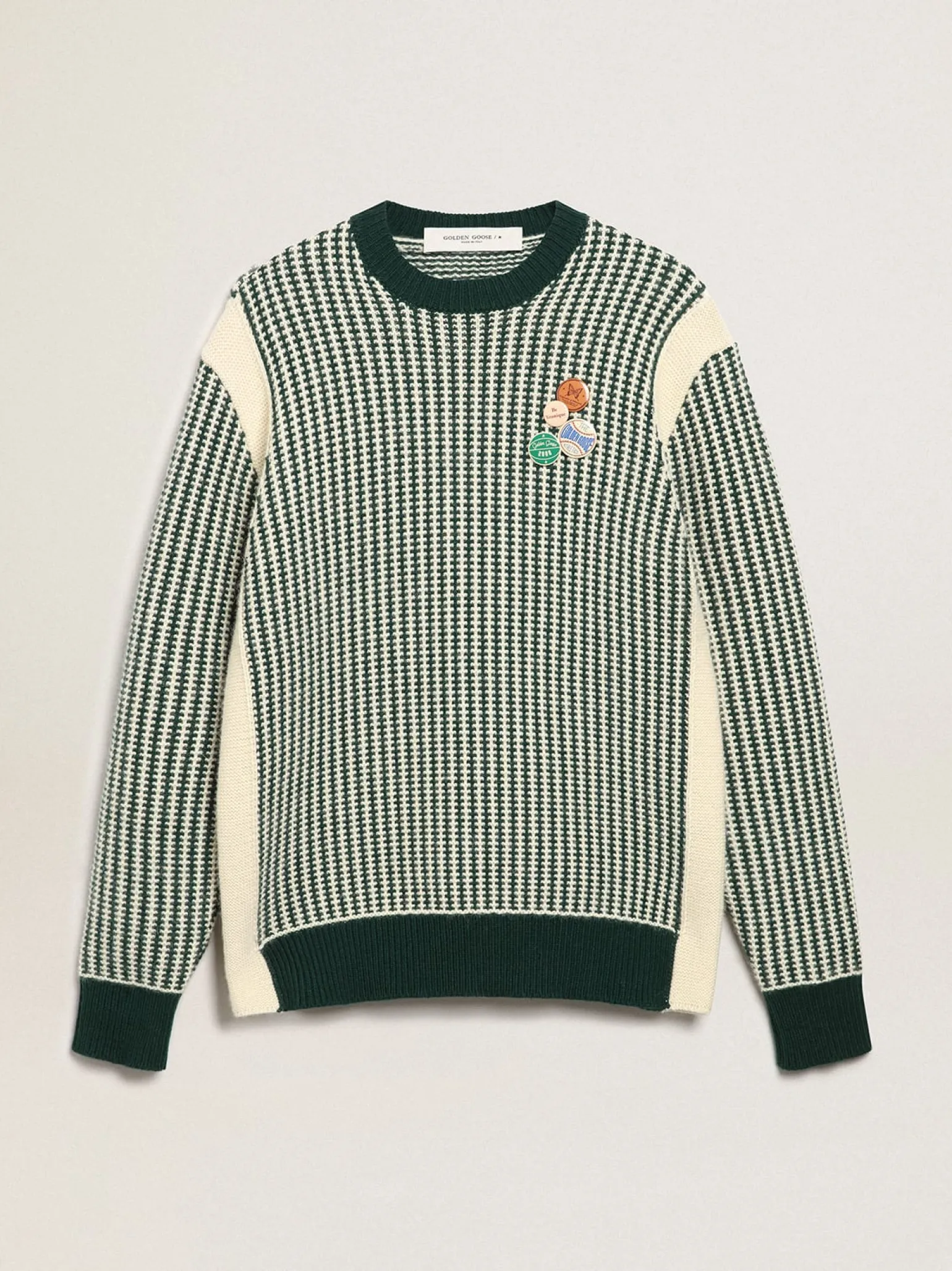 Flash Sale Pulôver masculino de gola redonda de lã bicolor branca e verde Malhas