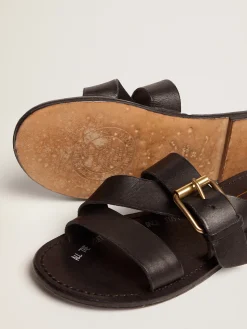 Clearance Sandália rasteira Feminina de couro resinado preto MULHER Sapatos|Beachwear