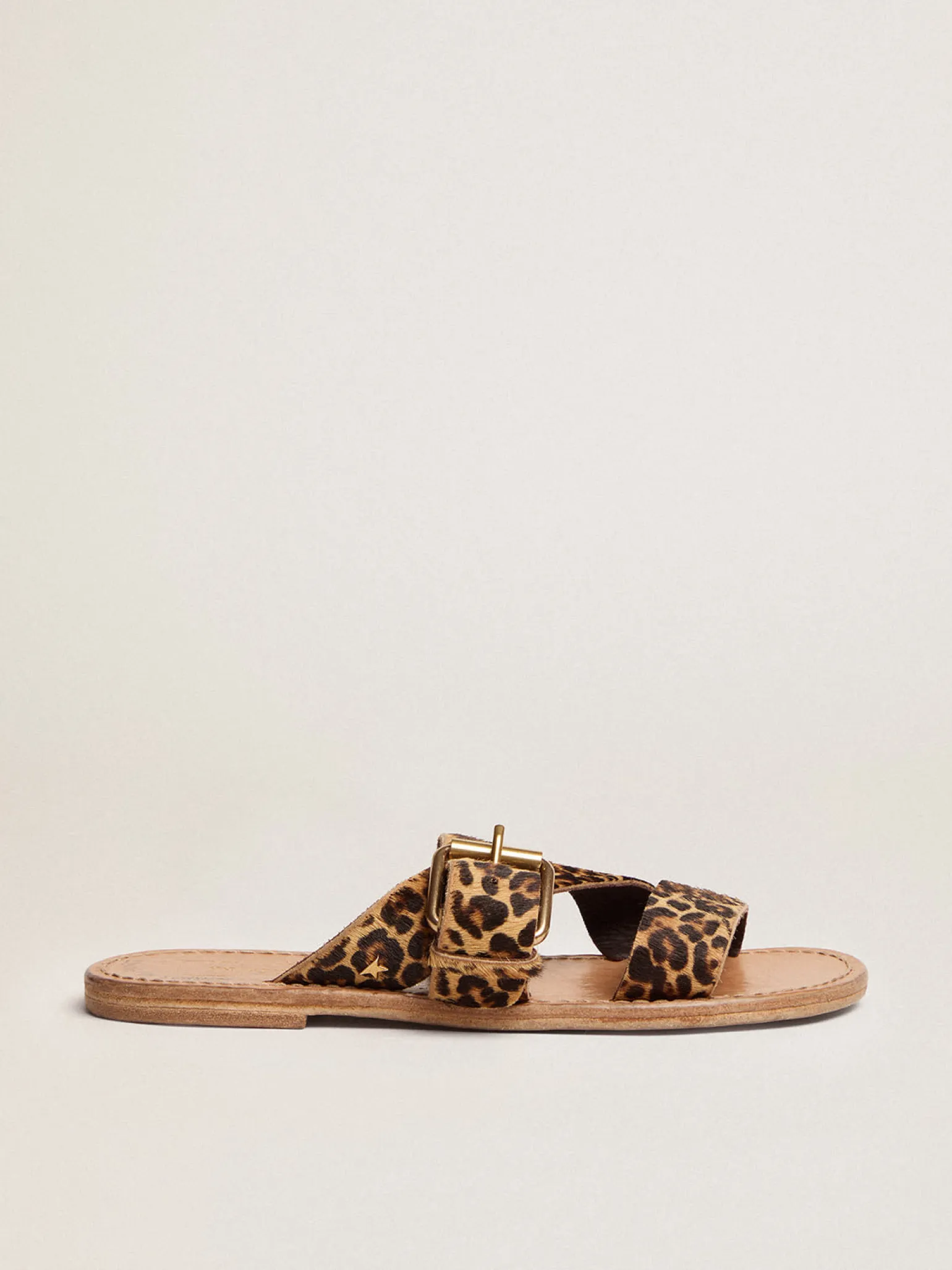 Hot Sandália rasteira Feminina de couro cavalinho com estampa de leopardo MULHER Sapatos|Beachwear
