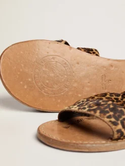 Hot Sandália rasteira Feminina de couro cavalinho com estampa de leopardo MULHER Sapatos|Beachwear