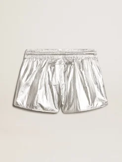 Best Short de corrida feminino de tecido prateado MULHER Saias e Shorts