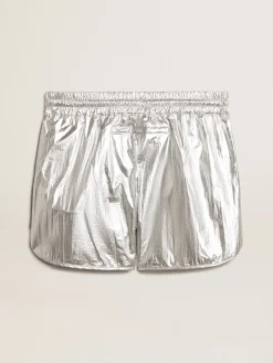 Discount Short de corrida masculino de tecido prateado Jeans e calças