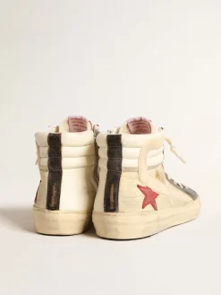 Outlet Slide LTD de náilon délavé com estrela de suede e lista bege Slide