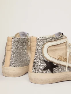 Flash Sale Slide Penstar feminino de lona cor creme e glitter prateado MULHER Slide