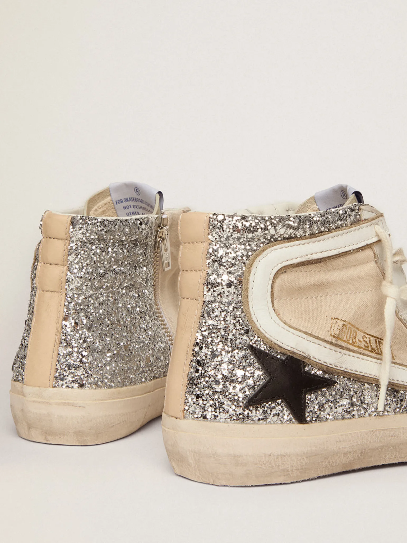 Flash Sale Slide Penstar feminino de lona cor creme e glitter prateado MULHER Slide
