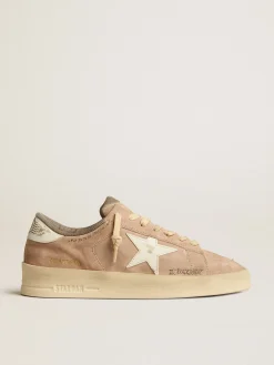 Cheap Stardan de suede rosa antigo com estrela e talão de couro branco MULHER Stardan