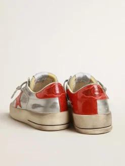 Online Stardan Feminino de couro metálico, inserções de glitter vermelho MULHER Stardan