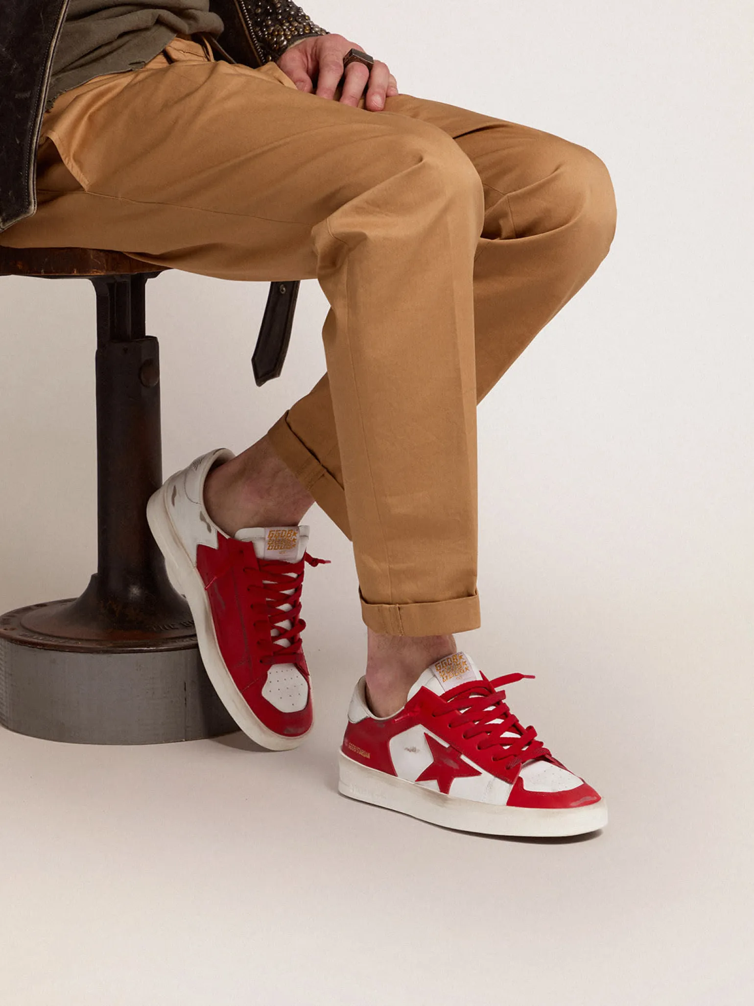 Best Sale Stardan masculino de couro branco e vermelho Stardan