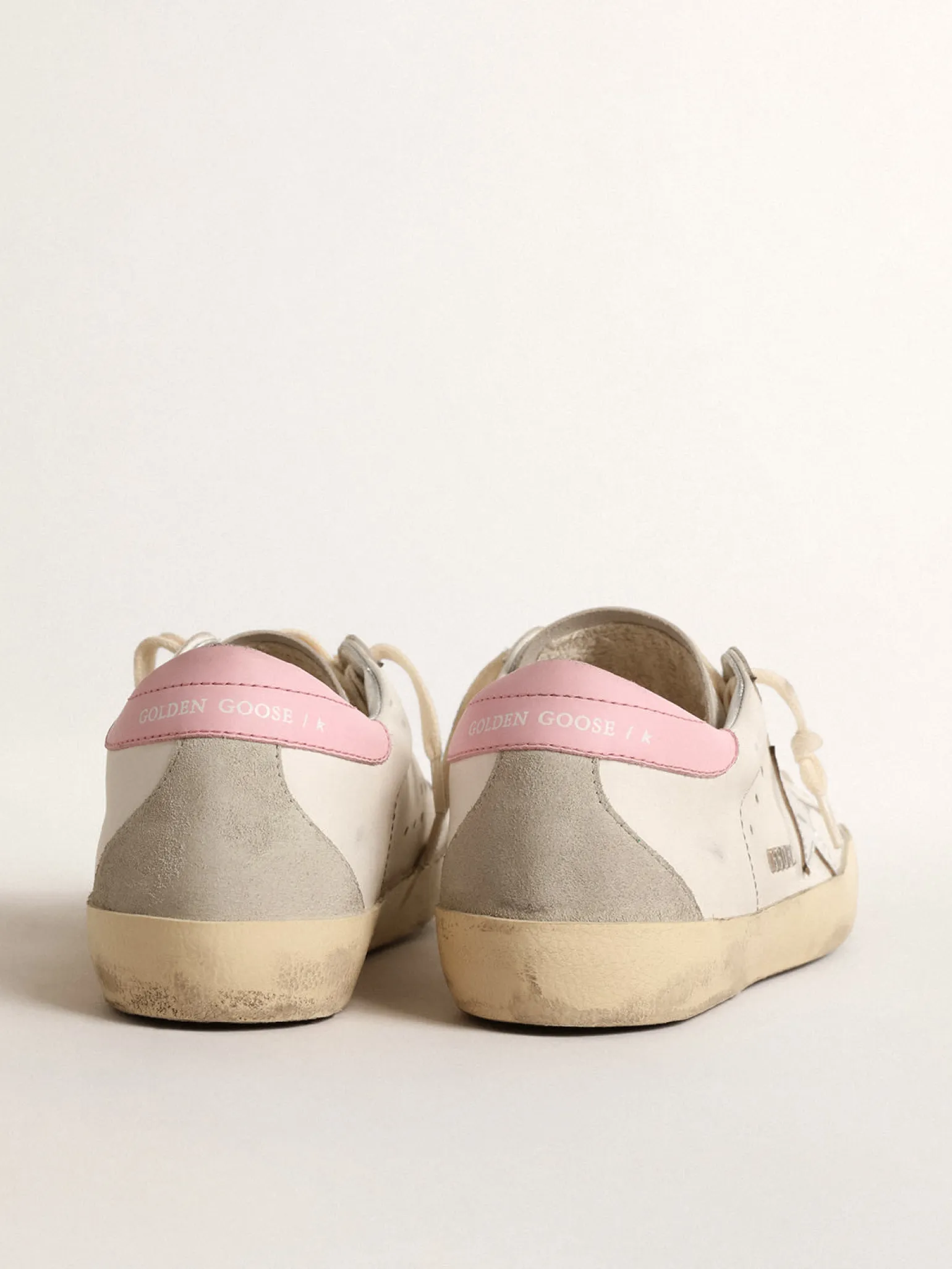 Flash Sale Super-Star com estrela de couro prateado e talão rosa MULHER Super-Star