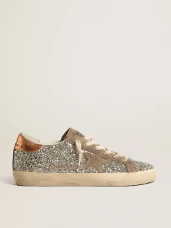 Cheap Super-Star de glitter platina com estrela de suede havana-rosado MULHER Super-Star