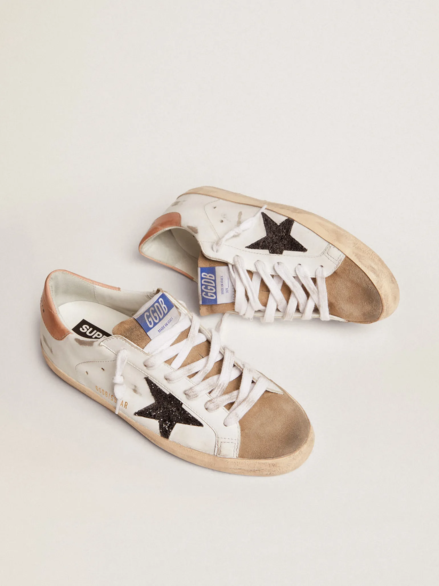 Clearance Super-Star feminino com estrela de glitter preto e talão rosa MULHER Super-Star