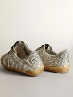 Cheap Super-Star feminino de nubuk branco sujo e cristais prateados MULHER Super-Star