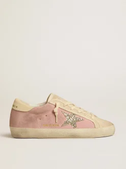 New Super-Star LTD de suede rosa e pérola com estrela de glitter platinado MULHER Super-Star