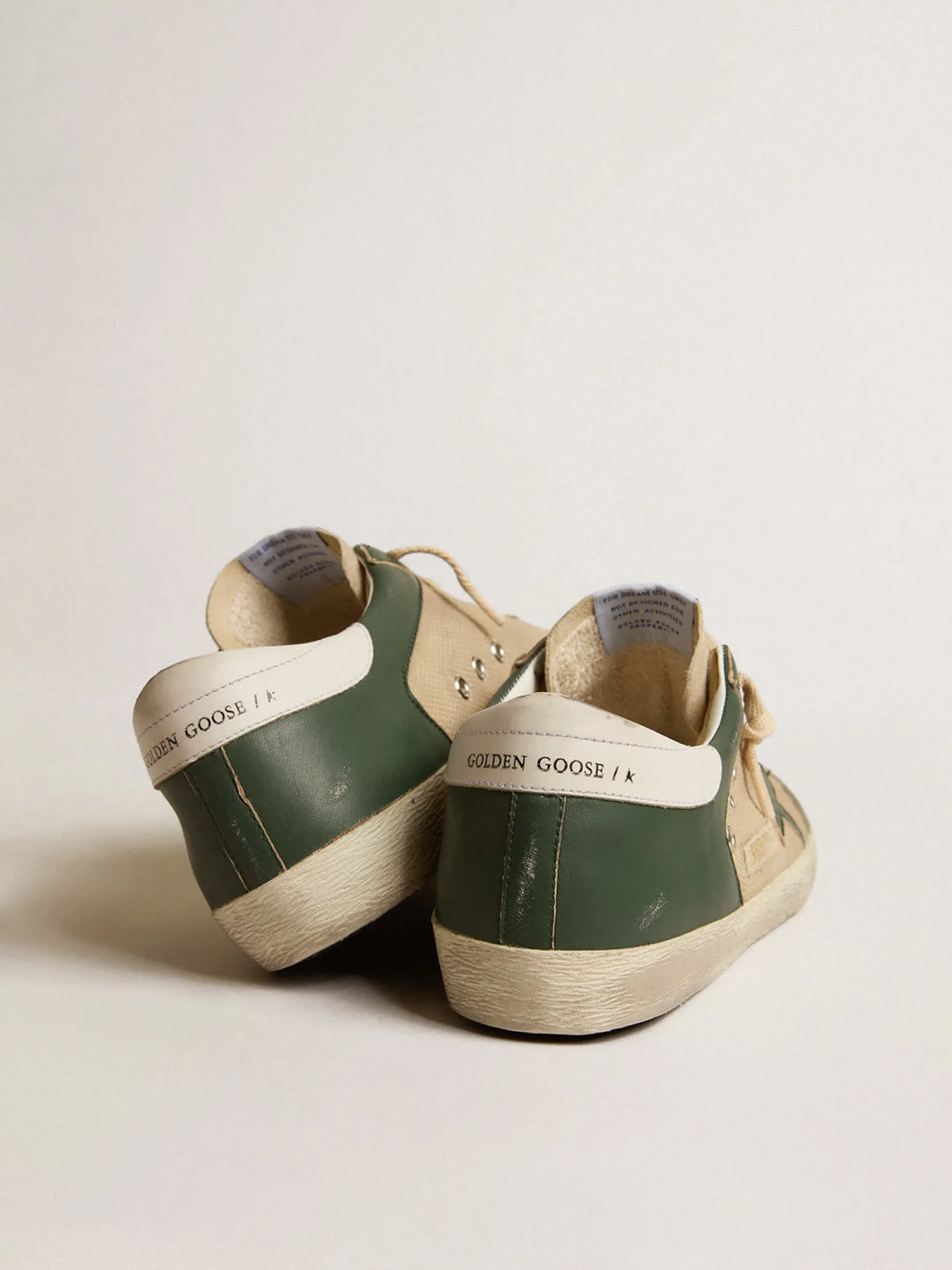 Cheap Super-Star LTD de tela creme e napa verde com estrela de napa Super-Star