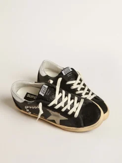 Sale Super-Star Masculino de couro e suede pretos com tachas prateadas Super-Star