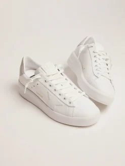 Flash Sale Tênis Purestar de couro branco e talão com glitter champanhe MULHER Purestar