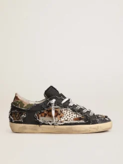 Best Tênis Super-Star feminino LAB de jeans e couro cavalinho com estampa de leopardo MULHER Super-Star