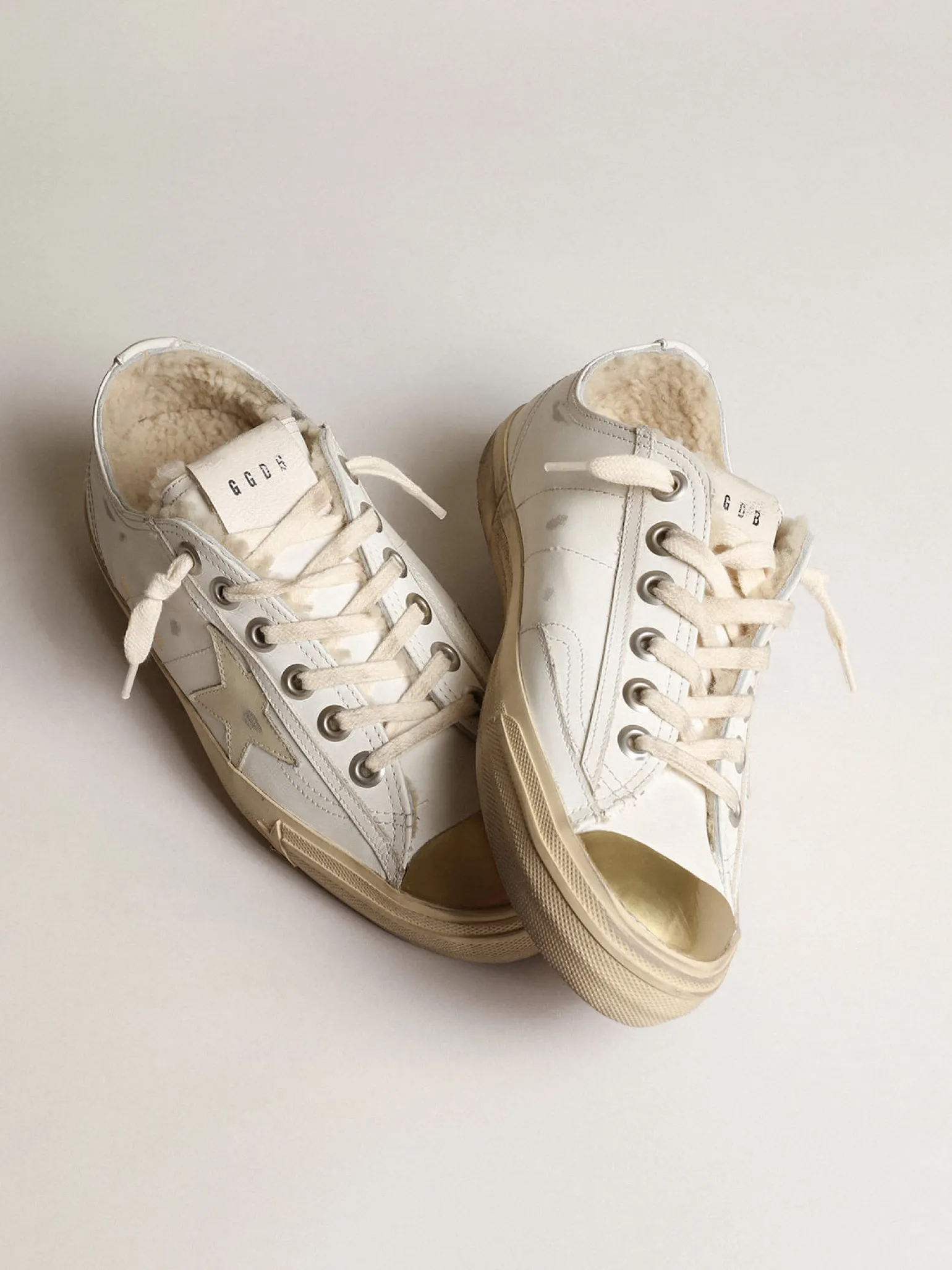 Clearance Tênis V-Star com estrela de couro e forro de shearling bege MULHER V-Star