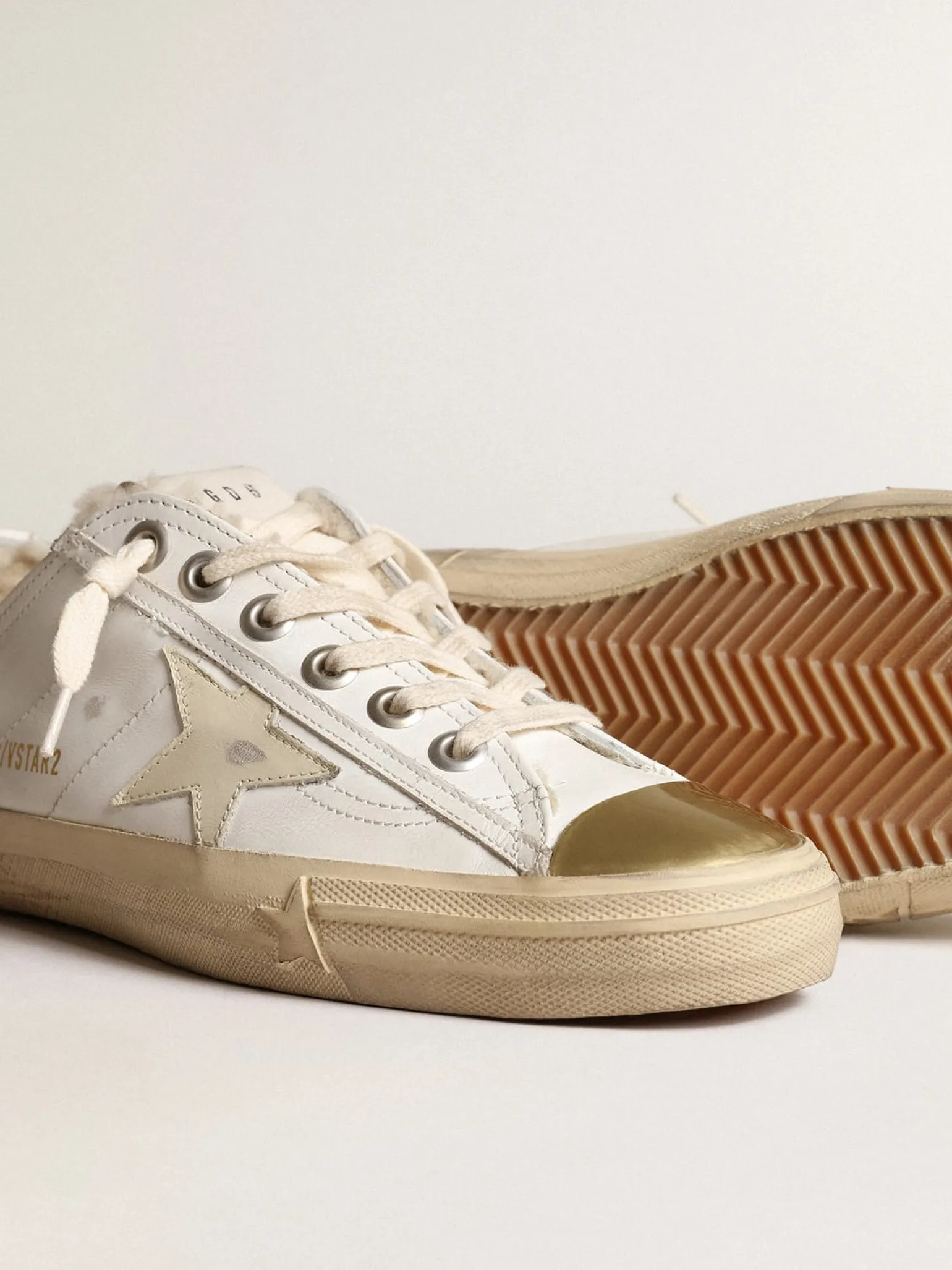 Clearance Tênis V-Star com estrela de couro e forro de shearling bege MULHER V-Star