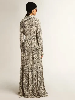 Online Vestido branco com estampa toile de jouy preta MULHER Vestidos e macacões
