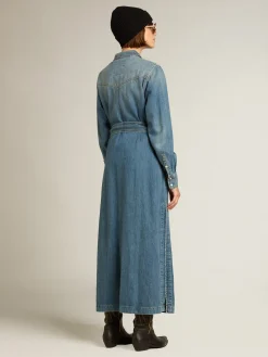 Best Vestido chemise de jeans feminino com cinto MULHER Vestidos e macacões