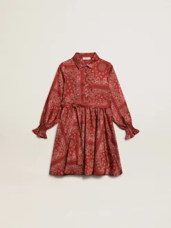 Sale Vestido chemise infantil feminino bordô com estampa caxemira Roupas de cima (4-12 years)