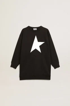 Discount Vestido de moletom infantil feminino preto com estrela branca Roupas de cima (4-12 years)